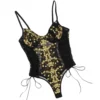 Body bustier broderies florales relief et laçages (noir et jaune, vue sur fond blanc) Body bustier broderies florales relief et laçages
