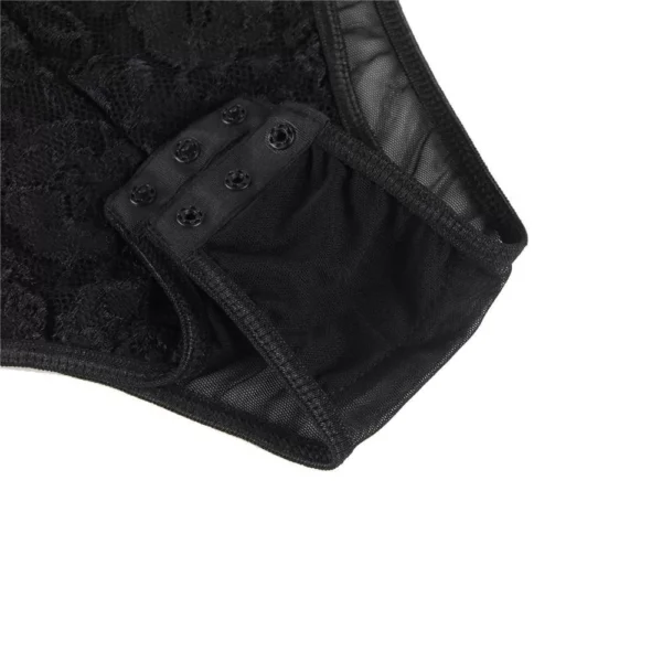 Body dentelle florale ficelles poitrine et mousseline (noir, fermeture entrejambe) Body dentelle florale ficelles poitrine et mousseline