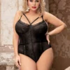 Body dentelle florale ficelles poitrine et mousseline (noir, vue de face) Body dentelle florale ficelles poitrine et mousseline