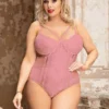 Body dentelle florale ficelles poitrine et mousseline (rose, vue de face ) Body dentelle florale ficelles poitrine et mousseline
