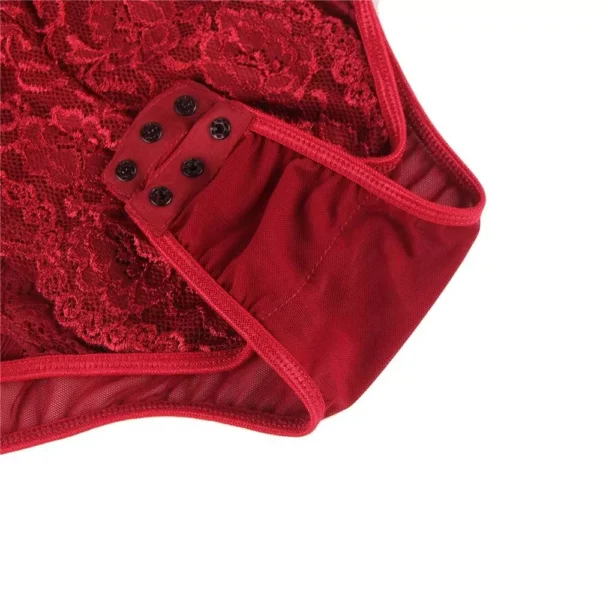 Body dentelle florale ficelles poitrine et mousseline (rouge, fermeture entrejambe) Body dentelle florale ficelles poitrine et mousseline