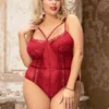 Body dentelle florale ficelles poitrine et mousseline (rouge, vue de face) Body dentelle florale ficelles poitrine et mousseline