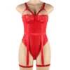 Body harnais rouge – jarretières réglables (rouge, vue réelle sur fond blanc) Body harnais rouge – jarretières réglables