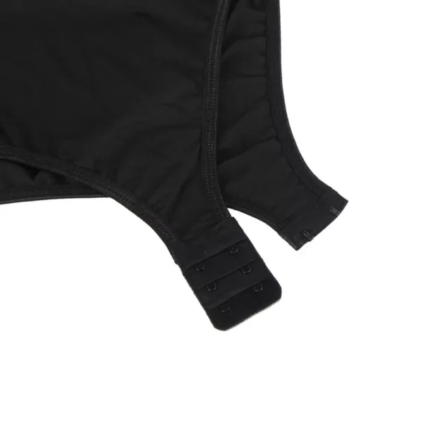Body noir dentelle florale col arrondi manches longues (boutons pression entrejambe) Body noir dentelle florale col arrondi manches longues