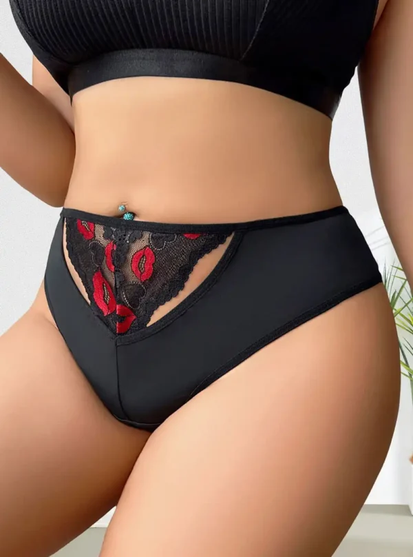 Culotte noire dentelle et motifs bisou - Kiss Me (3) Culotte noire dentelle et motifs bisou - Kiss Me