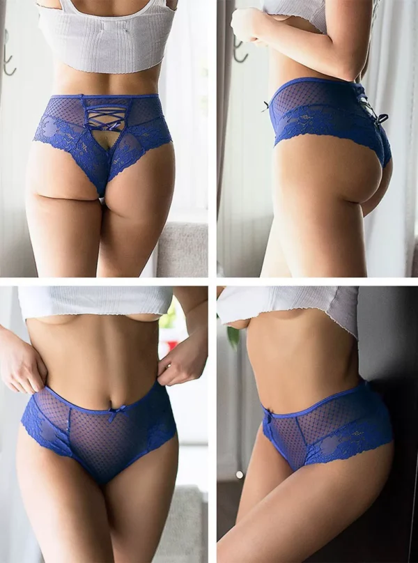 Culotte taille haute en dentelle (bleu) Culotte taille haute en dentelle