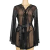 Déshabillé lingerie transparent - Voile et dentelle (noir, vue réelle fond blanc) Déshabillé lingerie transparent noir - Voile et dentelle