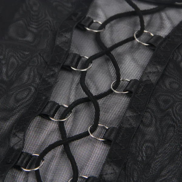 Ensemble lingerie noir harnais et porte-jarretelles (tissu résille et lacets) Ensemble lingerie noir harnais et porte-jarretelles