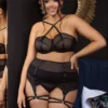 Ensemble lingerie noir harnais et porte-jarretelles (vue de face) Ensemble lingerie noir harnais et porte-jarretelles
