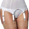 Gaine porte-jarretelles rétro brodée 6 attaches (blanc, vue de face) Gaine porte-jarretelles rétro brodée 6 attaches