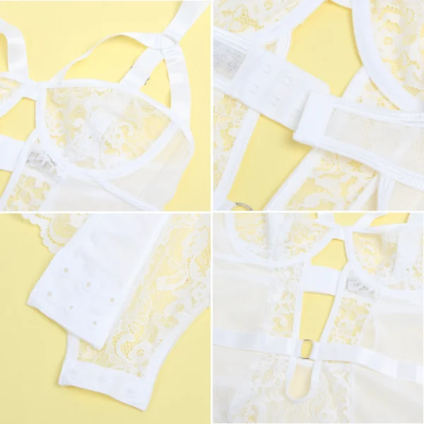 Guêpière dentelle transparente ouverte blanc - Carte Blanche