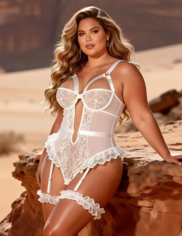 Guêpière dentelle transparente ouverte blanc - Carte Blanche