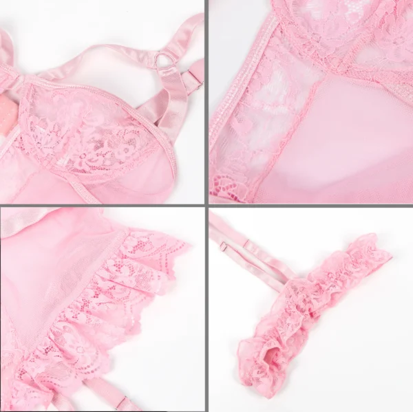 Guêpière dentelle transparente ouverte rose - Blush Affair (détail dentelle) Guêpière dentelle transparente ouverte rose - Blush Affair