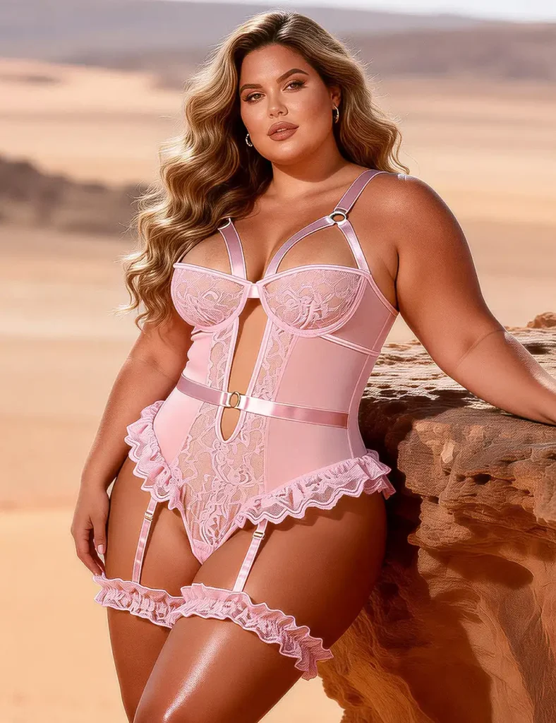Guêpière dentelle transparente ouverte rose - Blush Affair