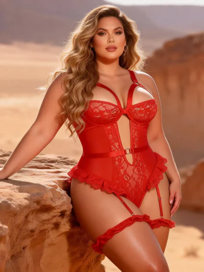 Guêpière dentelle transparente ouverte rouge - Red Affair