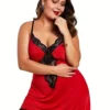 Nuisette rouge coupe fluide et dentelle noire vue de face alternative Nuisette rouge coupe fluide et dentelle noire vue de face alternative