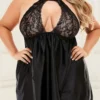 Nuisette large satin dos nu et dentelle noire