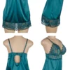 Nuisette satinée et dentelle géométrique - Noir ou Turquoise