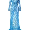 Robe longue en dentelle transparente (bleu ciel) Robe longue en dentelle transparente