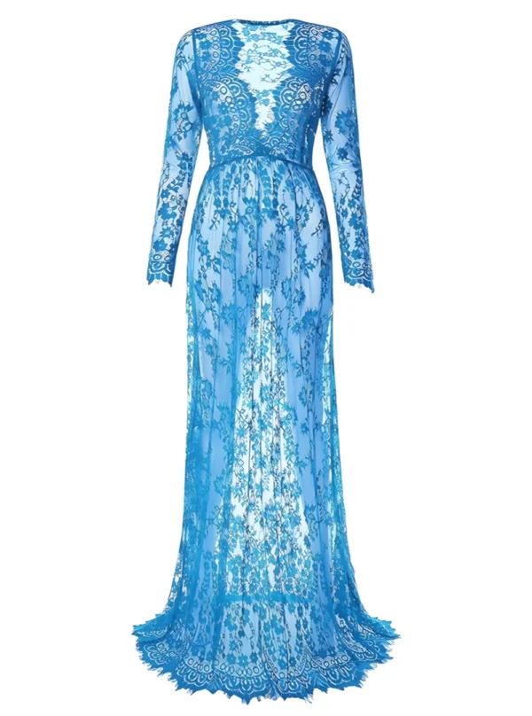 Robe longue en dentelle transparente (bleu ciel) Robe longue en dentelle transparente