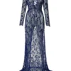 Robe longue en dentelle transparente (bleu marine) Robe longue en dentelle transparente