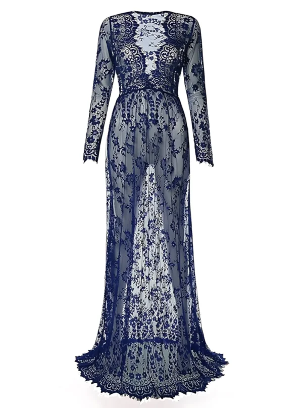 Robe longue en dentelle transparente (bleu marine) Robe longue en dentelle transparente