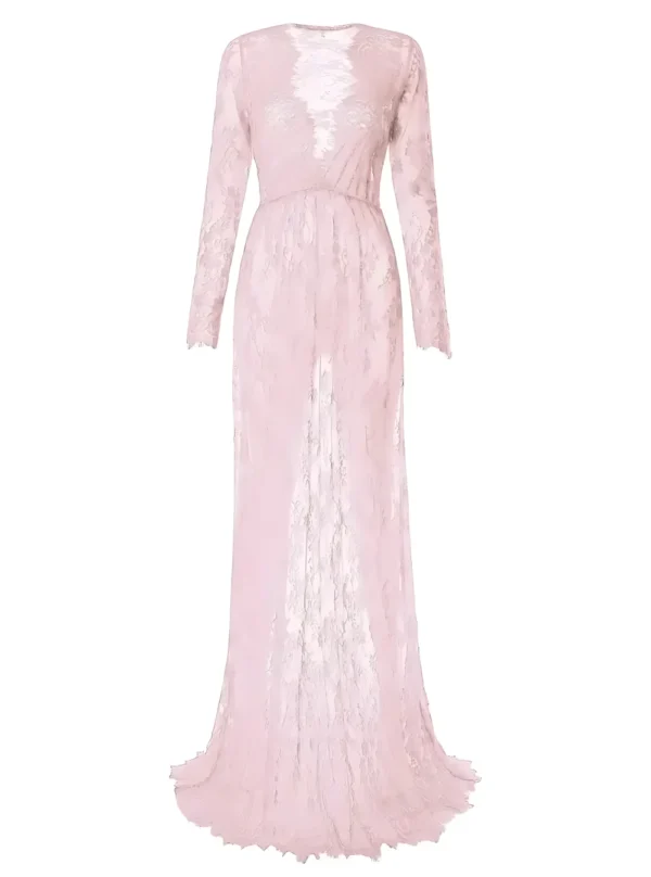 Robe longue en dentelle transparente (rose) Robe longue en dentelle transparente