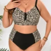 Bikini grande taille sculptant sans fermeture – GeoGlow (blanc, vue de face) Bikini grande taille sculptant sans fermeture – GeoGlow