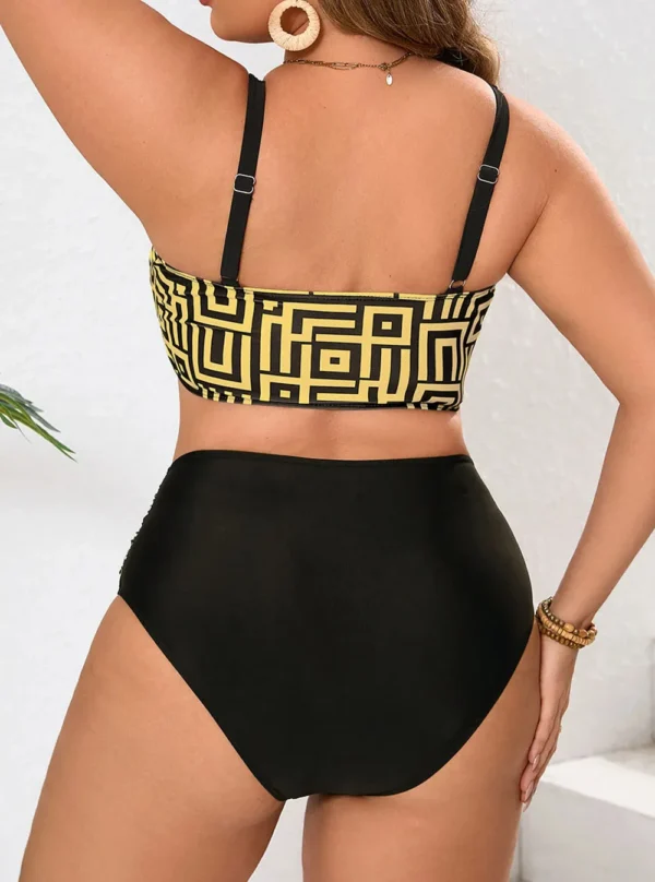 Bikini grande taille sculptant sans fermeture – GeoGlow (jaune, vue de dos) Bikini grande taille sculptant sans fermeture – GeoGlow