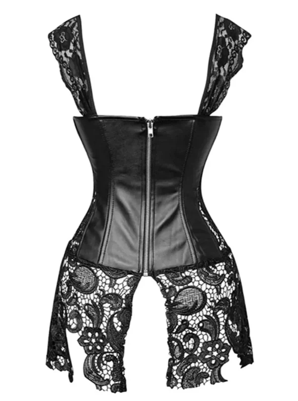 Bustier Cuir et Dentelle Noir (arrière, vue réelle) Bustier Cuir et Dentelle Noir