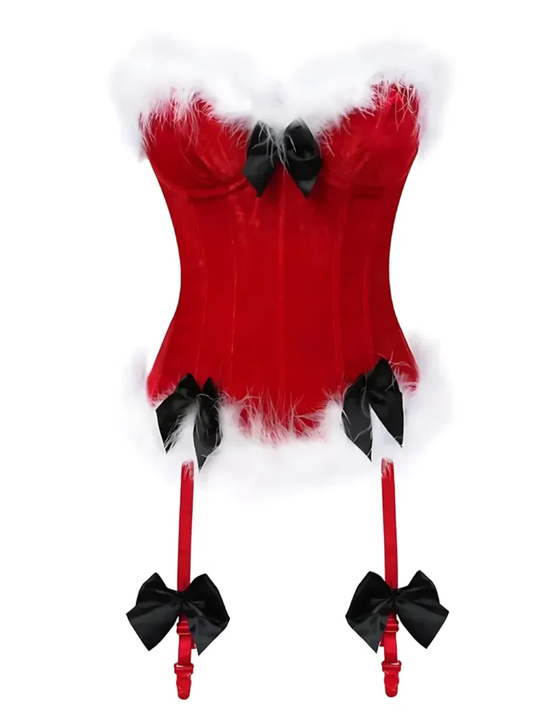 Bustier de Noël rouge velours à jarretelles Christmas