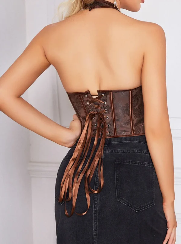 Bustier marron à bretelles et dos nu Vespera (vue de dos) Bustier marron à bretelles et dos nu Vespera