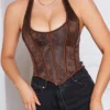 Bustier marron à bretelles et dos nu Vespera (vue de face) Bustier marron à bretelles et dos nu Vespera