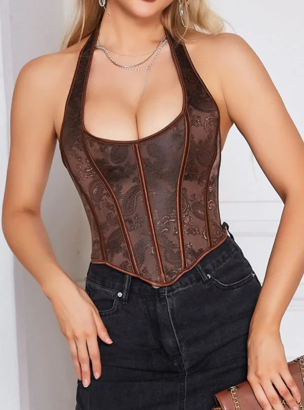 Bustier marron à bretelles et dos nu Vespera (vue de face) Bustier marron à bretelles et dos nu Vespera