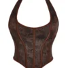 Bustier marron à bretelles et dos nu Vespera (vue réelle, face) Bustier marron à bretelles et dos nu Vespera