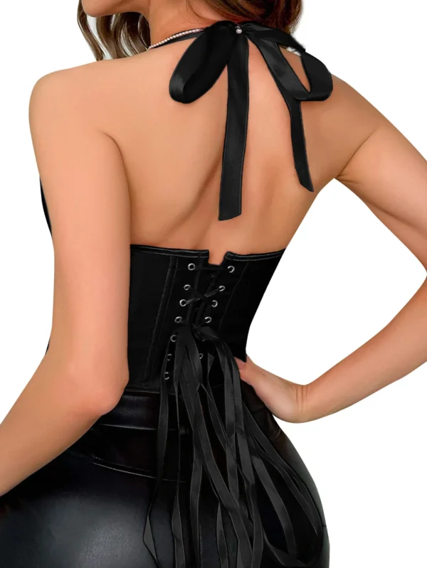 Bustier satin noir Paula (vue de dos) Bustier satin noir Paula