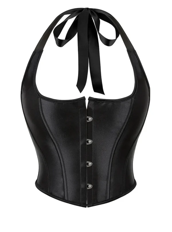 Bustier satin noir Paula (vue réelle, face) Bustier satin noir Paula