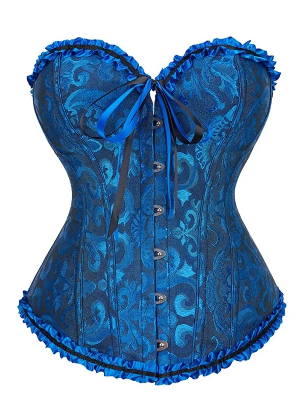 Corset bustier bleu Juliette (vue réelle de face) Corset bustier bleu Juliette