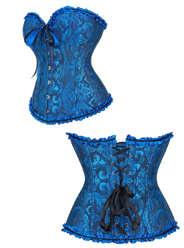 Corset bustier bleu Juliette (vue réelle, dos et profil) Corset bustier bleu Juliette