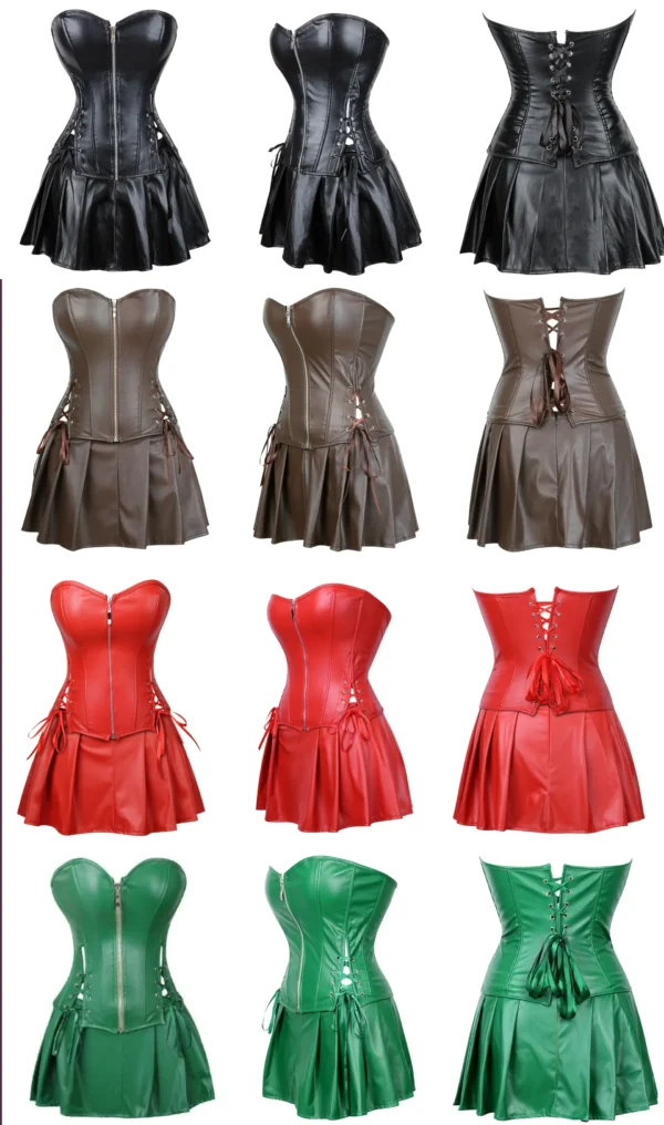Corset bustier cuir avec jupe Opale (4 coloris) Corset bustier cuir avec jupe Opale