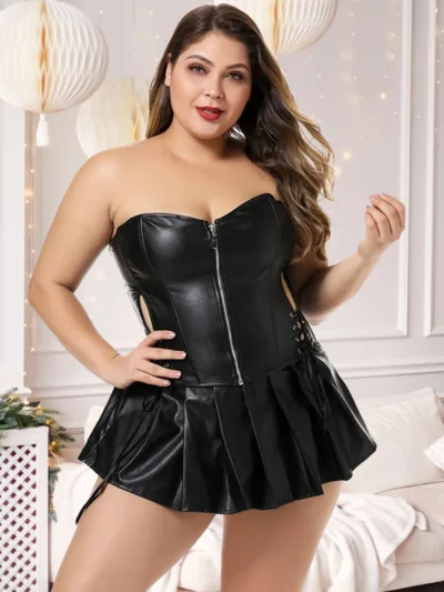 Corset bustier cuir avec jupe Opale Corset bustier cuir avec jupe Opale