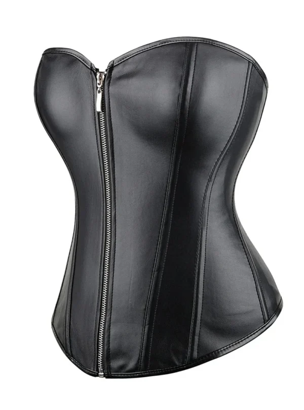Corset bustier en cuir noir zippé Cléa