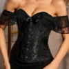 Corset chic noir avec épaules en dentelle Gloria (1) Corset chic noir avec épaules en dentelle Gloria