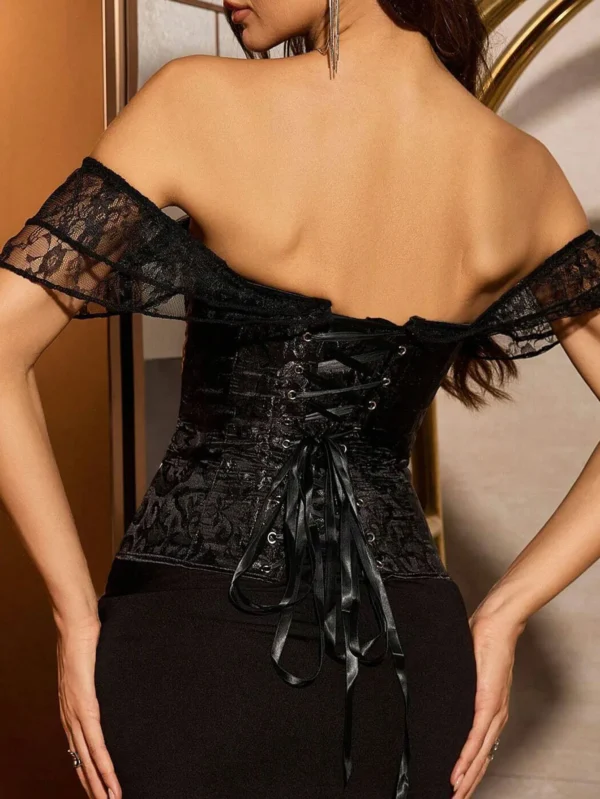 Corset chic noir avec épaules en dentelle Gloria (9) Corset chic noir avec épaules en dentelle Gloria
