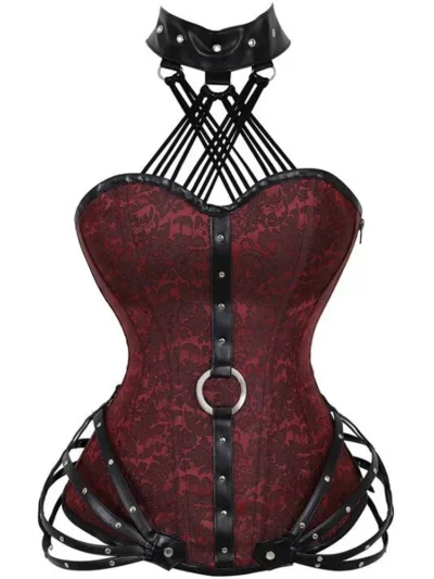 Corset gothique rouge à harnais Rêves de Cuir