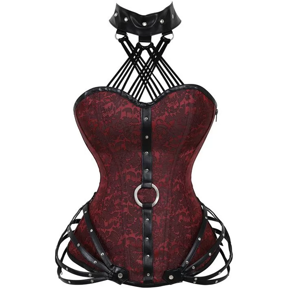Corset gothique rouge à harnais Rêves de Cuir