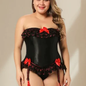 Corset guêpière cabaret rouge & noir Carmen