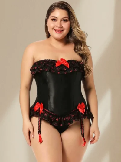 Corset guêpière cabaret rouge & noir Carmen (1) Corset guêpière cabaret rouge & noir Carmen