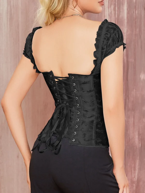 Corset noir élégant à bretelles Sibylle (vue de dos) Corset noir élégant à bretelles Sibylle