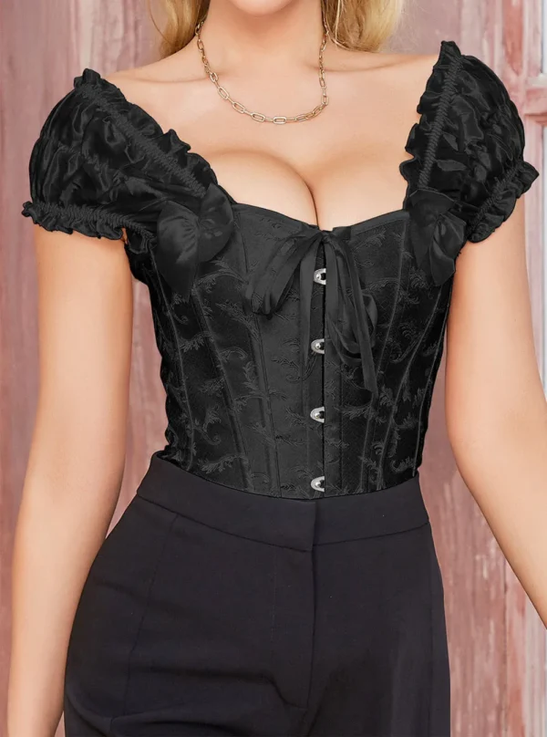 Corset noir élégant à bretelles Sibylle (vue de face) Corset noir élégant à bretelles Sibylle